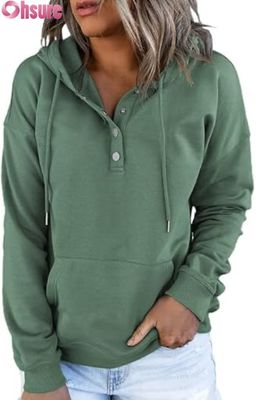 Vêtements de femme décontractés à manches longues pull-over boutonné avec capuchon logo avant tricoté pour l'hiver d'automne avec poches