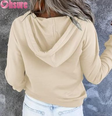Vêtements de femme décontractés à manches longues pull-over boutonné avec capuchon logo avant tricoté pour l'hiver d'automne avec poches