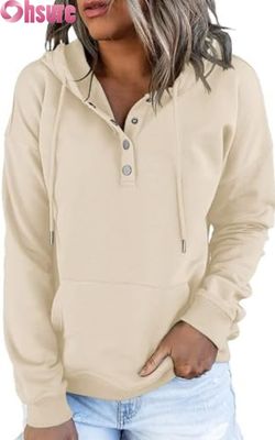 Vêtements de femme décontractés à manches longues pull-over boutonné avec capuchon logo avant tricoté pour l'hiver d'automne avec poches
