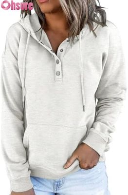 Vêtements de femme décontractés à manches longues pull-over boutonné avec capuchon logo avant tricoté pour l'hiver d'automne avec poches