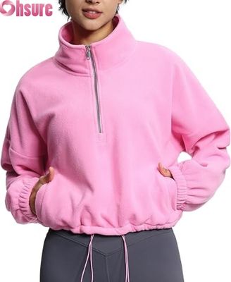 Veste polaire femme douce, sweat-shirt décontracté à manches longues avec fermeture éclair et ourlet élastique pour le confort