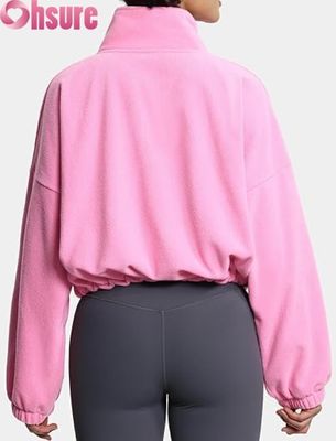 Veste polaire femme douce, sweat-shirt décontracté à manches longues avec fermeture éclair et ourlet élastique pour le confort