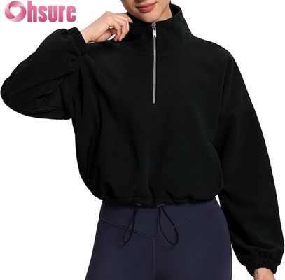 Veste polaire femme douce, sweat-shirt décontracté à manches longues avec fermeture éclair et ourlet élastique pour le confort
