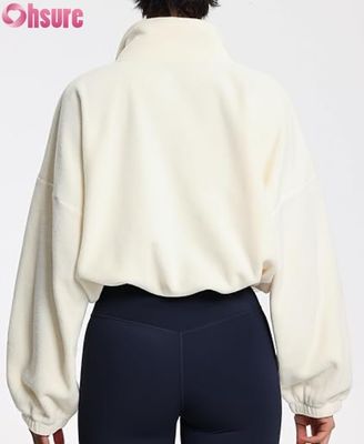 Veste polaire femme douce, sweat-shirt décontracté à manches longues avec fermeture éclair et ourlet élastique pour le confort