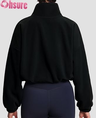 Veste polaire femme douce, sweat-shirt décontracté à manches longues avec fermeture éclair et ourlet élastique pour le confort