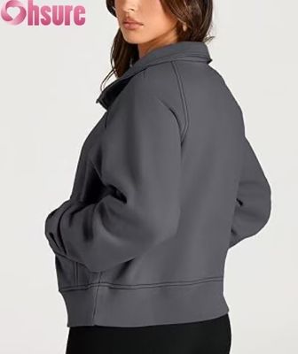 Sweat-shirt à capuche en polaire court zippé pour femmes personnalisé | Sweat-shirt quart de zip tendance automne 2025