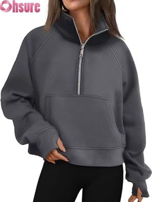 Sweat-shirt à capuche en polaire court zippé pour femmes personnalisé | Sweat-shirt quart de zip tendance automne 2025