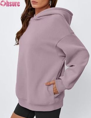 Hoodie en laine surdimensionnée pour femmes pull-over en couleur solide pull-over avec poche.