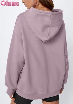 Hoodie en laine surdimensionnée pour femmes pull-over en couleur solide pull-over avec poche.