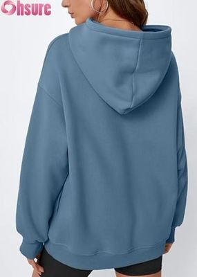 Hoodie en laine surdimensionnée pour femmes pull-over en couleur solide pull-over avec poche.