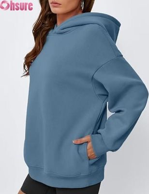 Hoodie en laine surdimensionnée pour femmes pull-over en couleur solide pull-over avec poche.