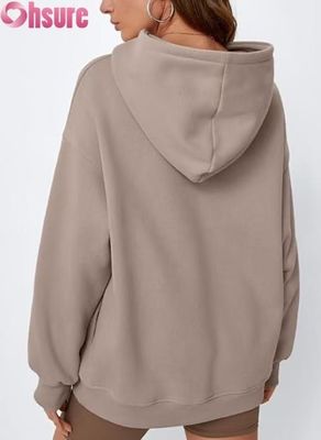 Hoodie en laine surdimensionnée pour femmes pull-over en couleur solide pull-over avec poche.