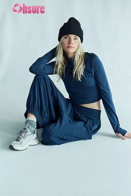 Haut de sport à manches longues pour femmes avec trou pour le pouce, moulant, léger, respirant, course à pied, vêtements de sport, couleur unie, ensemble crop top et jogging