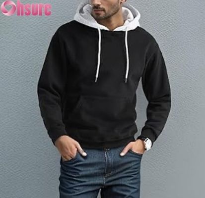 Sweat-shirt à capuche pour homme, décontracté, à manches longues, avec poche avant et design de capuche contrastée