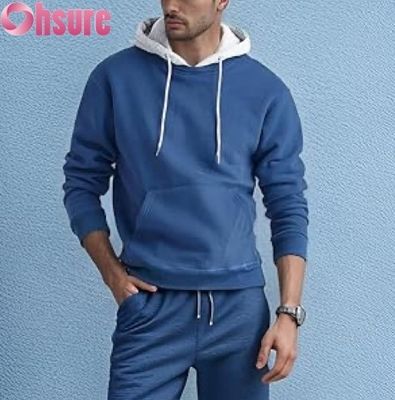 Sweat-shirt à capuche pour homme, décontracté, à manches longues, avec poche avant et design de capuche contrastée