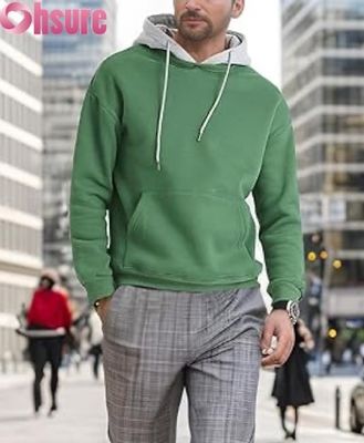 Sweat-shirt à capuche pour homme, décontracté, à manches longues, avec poche avant et design de capuche contrastée