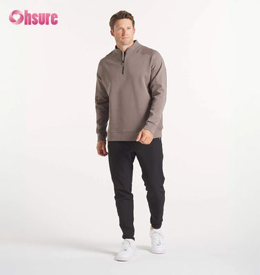 Broderie personnalisée de haute qualité Homme surdimensionné français Terry Crew Neck Sweatshirt et poids lourd Quarter Zip Hoodie motif solide