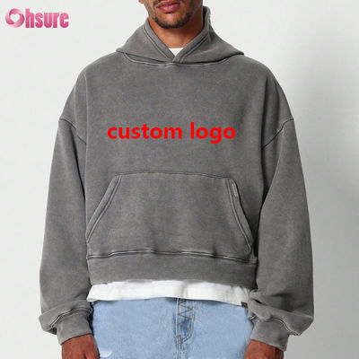 Fabricant de hoodies personnalisé Y2K Imprimé Streetwear 400 Gsm Molleton Vintage Surdimensionné Lourd Court Délavé à l'acide Hoodie Court Homme