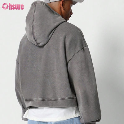 Fabricant de hoodies personnalisé Y2K Imprimé Streetwear 400 Gsm Molleton Vintage Surdimensionné Lourd Court Délavé à l'acide Hoodie Court Homme