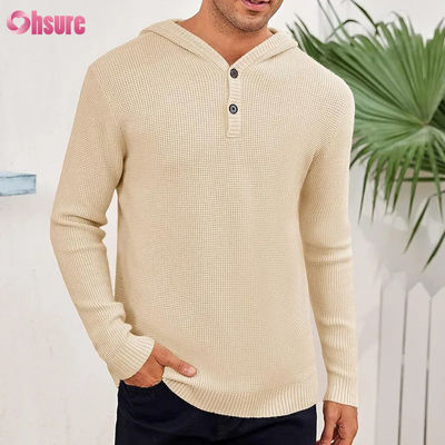 Vente en gros de vêtements de sport de bonne qualité Super mode Haute qualité Tops à tricots doux Hoodie en cachemire avec boutons pour hommes