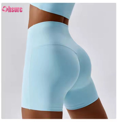 Couleur douceur Rapide sec Shorts de yoga nus Hip Lift Running Shorts de fitness hauteur serrée taille Leggings de sport