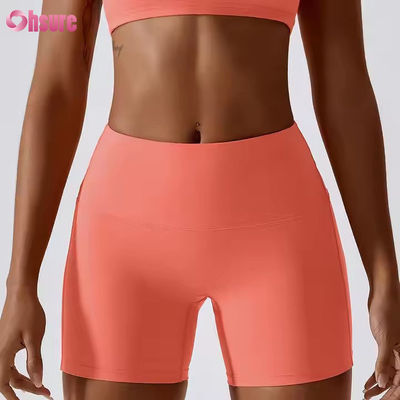 Couleur douceur Rapide sec Shorts de yoga nus Hip Lift Running Shorts de fitness hauteur serrée taille Leggings de sport