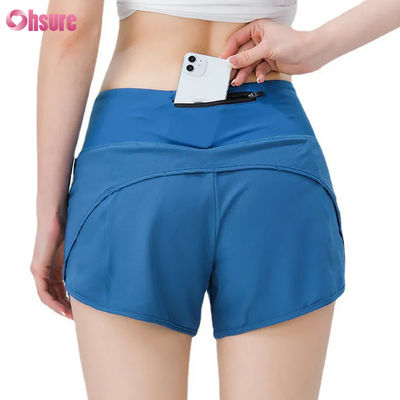 Mode de haute qualité Femmes Shorts de sport Shorts de course Femmes de sport Shorts de course Nylon Spandex Gym Shorts de sueur avec poches