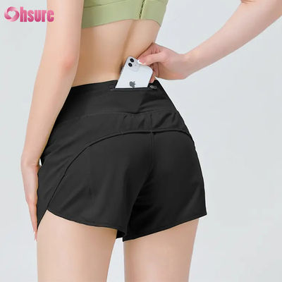 Mode de haute qualité Femmes Shorts de sport Shorts de course Femmes de sport Shorts de course Nylon Spandex Gym Shorts de sueur avec poches