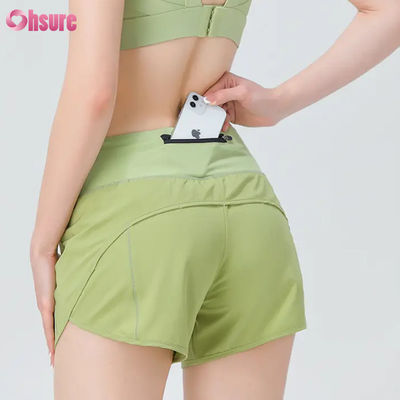 Mode de haute qualité Femmes Shorts de sport Shorts de course Femmes de sport Shorts de course Nylon Spandex Gym Shorts de sueur avec poches