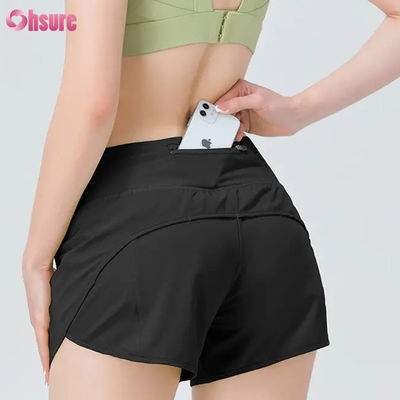 Mode de haute qualité Femmes Shorts de sport Shorts de course Femmes de sport Shorts de course Nylon Spandex Gym Shorts de sueur avec poches