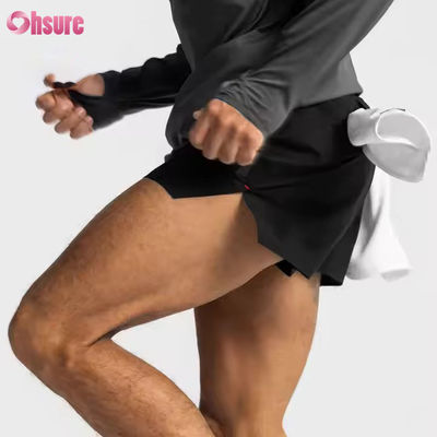 Shorts de sport pour hommes avec taille élastique et poches zippées personnalisées, imprimé jacquard, pour course à pied et entraînement en salle de sport