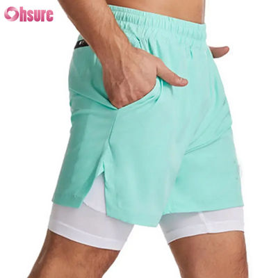 Shorts de gym 2 en 1 en polyester avec logo personnalisé, vêtements d'entraînement de fitness pour hommes, logo standard, short de bain uni avec doublure, shorts de fitness