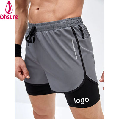 Shorts de sport 2 en 1 pour hommes avec taille élastique et cordon de serrage, bande réfléchissante, entraînement en salle de sport pour hommes