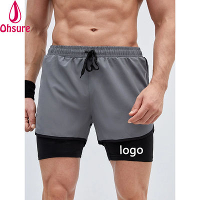 Shorts de sport 2 en 1 pour hommes avec taille élastique et cordon de serrage, bande réfléchissante, entraînement en salle de sport pour hommes