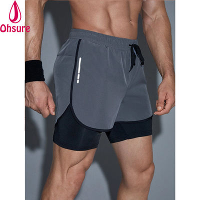 Shorts de sport 2 en 1 pour hommes avec taille élastique et cordon de serrage, bande réfléchissante, entraînement en salle de sport pour hommes
