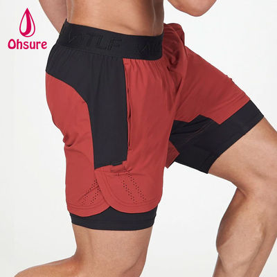 Shorts de sport 2 en 1 pour hommes, respirants, d'été, avec cordon de serrage à la taille, couleur unie, logo personnalisé OEM