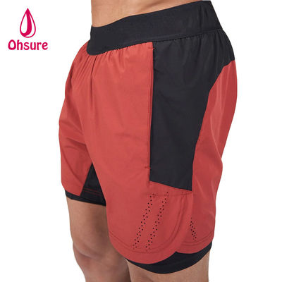 Shorts de sport 2 en 1 pour hommes, respirants, d'été, avec cordon de serrage à la taille, couleur unie, logo personnalisé OEM