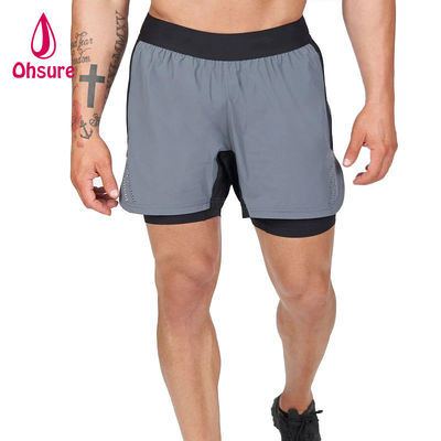 Shorts de sport 2 en 1 pour hommes, respirants, d'été, avec cordon de serrage à la taille, couleur unie, logo personnalisé OEM
