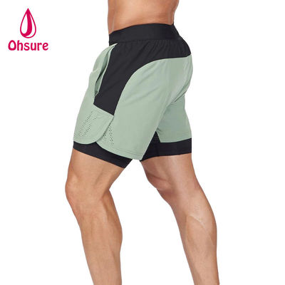 Shorts de sport 2 en 1 pour hommes, respirants, d'été, avec cordon de serrage à la taille, couleur unie, logo personnalisé OEM