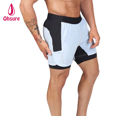 Shorts de sport 2 en 1 pour hommes, respirants, d'été, avec cordon de serrage à la taille, couleur unie, logo personnalisé OEM