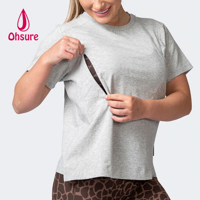 OEM 100% coton T-shirt surdimensionné Femmes Manches courtes avec fermeture à glissière Habits de maternité d'allaitement