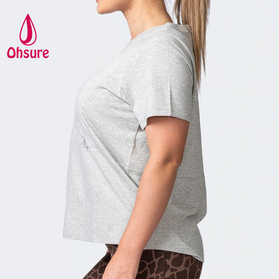 OEM 100% coton T-shirt surdimensionné Femmes Manches courtes avec fermeture à glissière Habits de maternité d'allaitement