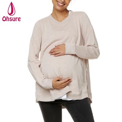 Vêtements d'hiver pour femmes enceintes et femmes allaitantes Vêtements doux en laine Hoodie de soins infirmiers avec fermeture à glissière maternité Sweatshirt femmes