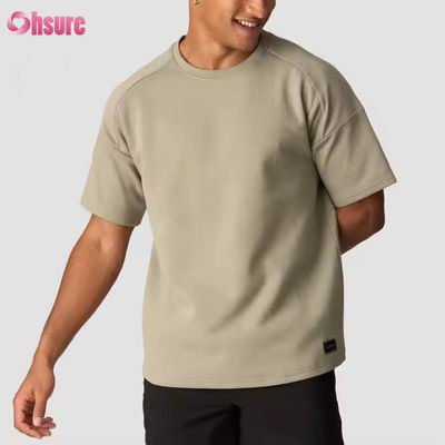 T-shirt personnalisé gris 100% coton, tee-shirt surdimensionné épais, course à pied, entraînement sportif, chemise de gym pour hommes