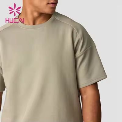 T-shirt personnalisé gris 100% coton, tee-shirt surdimensionné épais, course à pied, entraînement sportif, chemise de gym pour hommes
