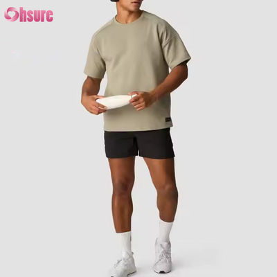 T-shirt personnalisé gris 100% coton, tee-shirt surdimensionné épais, course à pied, entraînement sportif, chemise de gym pour hommes