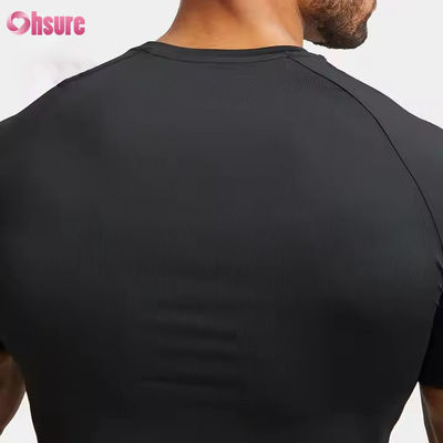T-shirt de sport pour hommes, personnalisé en polyester et spandex, léger, coupe ajustée, manches raglan, entraînement rapide des muscles, pour la salle de sport