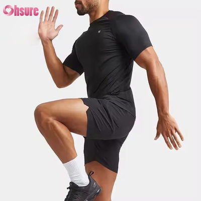 T-shirt de sport pour hommes, personnalisé en polyester et spandex, léger, coupe ajustée, manches raglan, entraînement rapide des muscles, pour la salle de sport