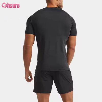 T-shirt de sport pour hommes, personnalisé en polyester et spandex, léger, coupe ajustée, manches raglan, entraînement rapide des muscles, pour la salle de sport