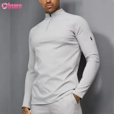 Haut de survêtement de jogging à fermeture éclair 1/4, coupe ajustée, vêtements de sport actifs personnalisés pour hommes, chemise de compression de gym à manches longues